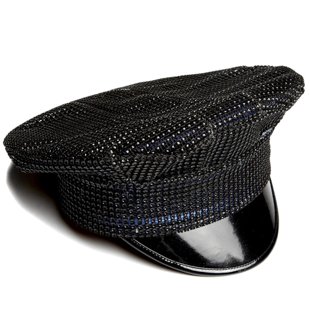 Forplay Rhinestone Captain Hat Shiny Metallic Bling Patrol Dance Costume Black - Picture 2 of 2